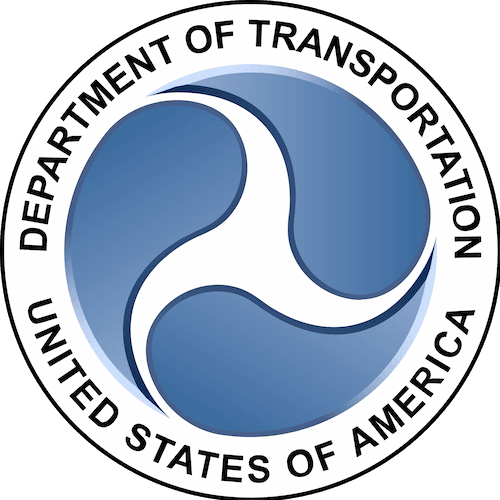 Official DOT logo with blue and white design for transportation safety.